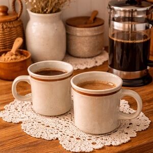 VTG Autumn Collection Stoneware Made In Japan Set Of 4 Cream Color Coffee Cups